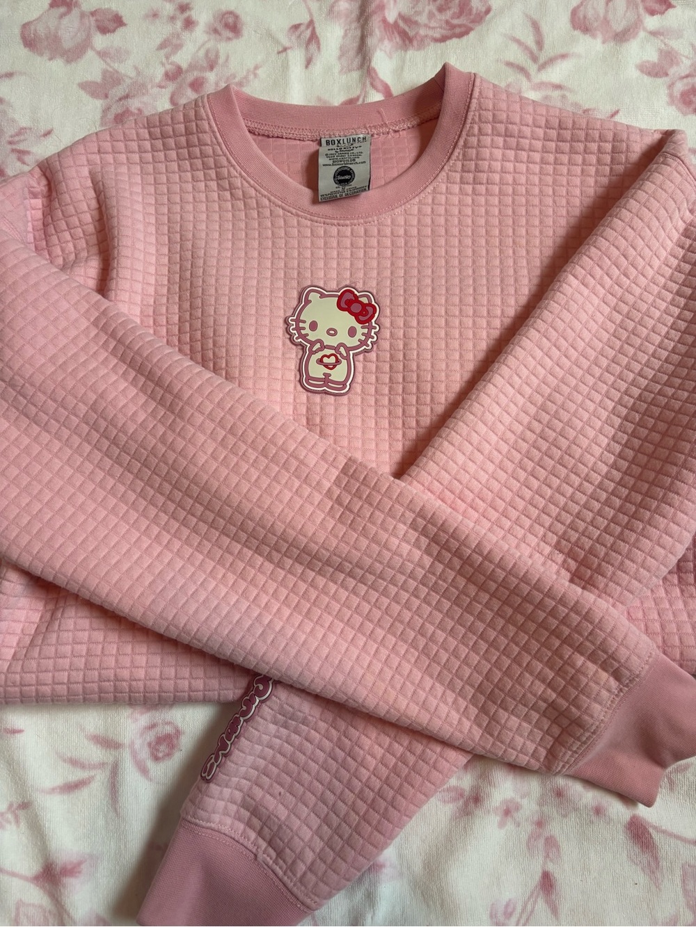 Hello Kitty Box Lunch Pink Quilted Crewneck Sweater